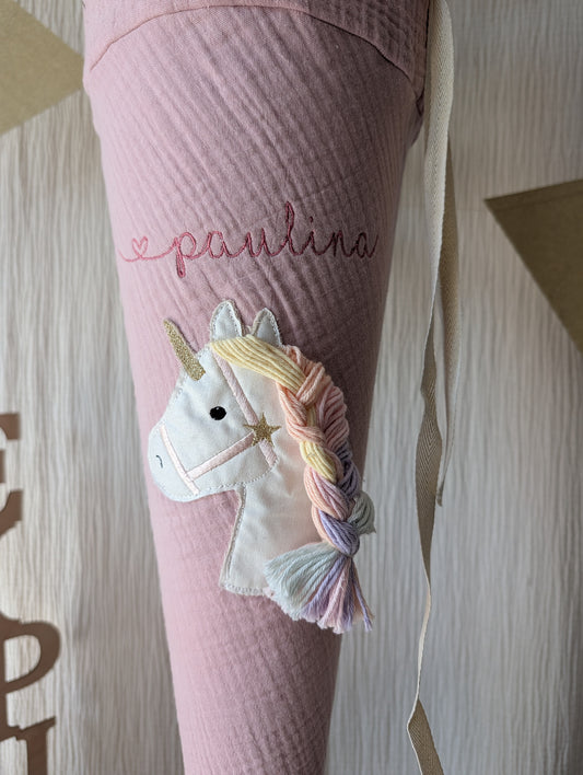SALE% Schultüte Einhorn in Altrosa | mit Namensstickerei "Paulina"