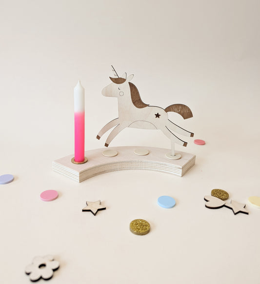 Motivstecker niedliches Einhorn | Aus Holz | Tischdeko oder Cake Topper