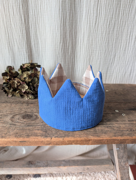 SALE% Geburtstagskrone | Musselin Royalblau & Vichy Karo