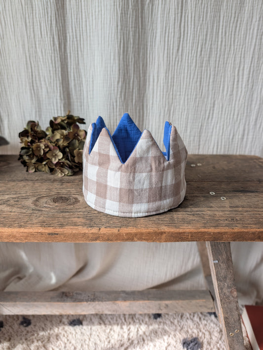 SALE% Geburtstagskrone | Musselin Royalblau & Vichy Karo