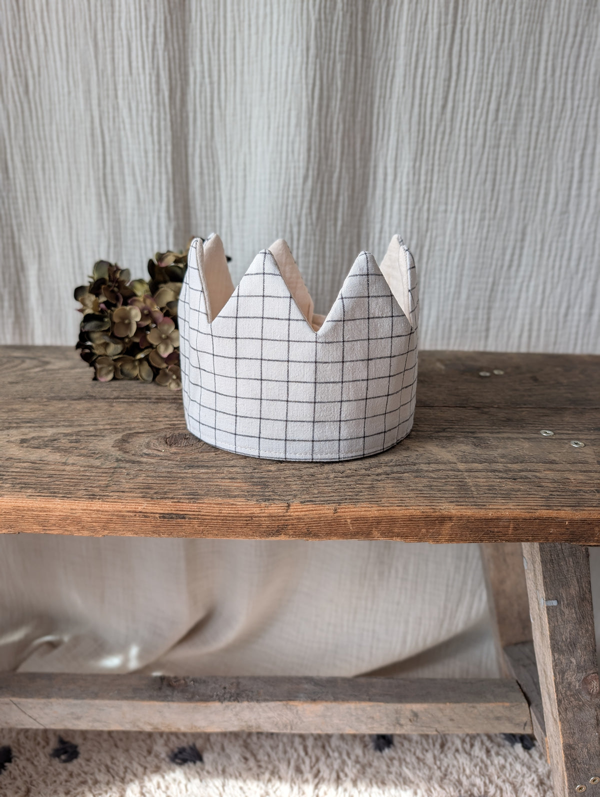 SALE% Geburtstagskrone | Musselin Natur & Ecru kariert