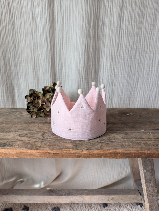 SALE% Geburtstagskrone Daisy Stickerei | Musselin Hellrosa