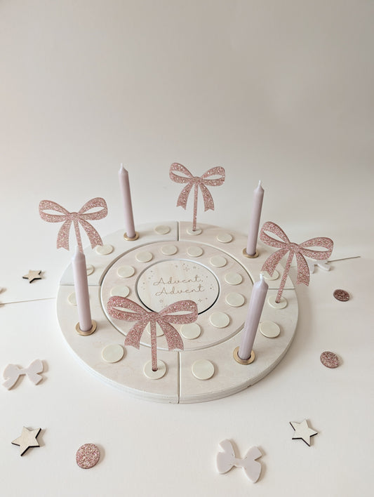 Adventskranz Starter-Set |  Schleifen | Beige Glitzer Taupe