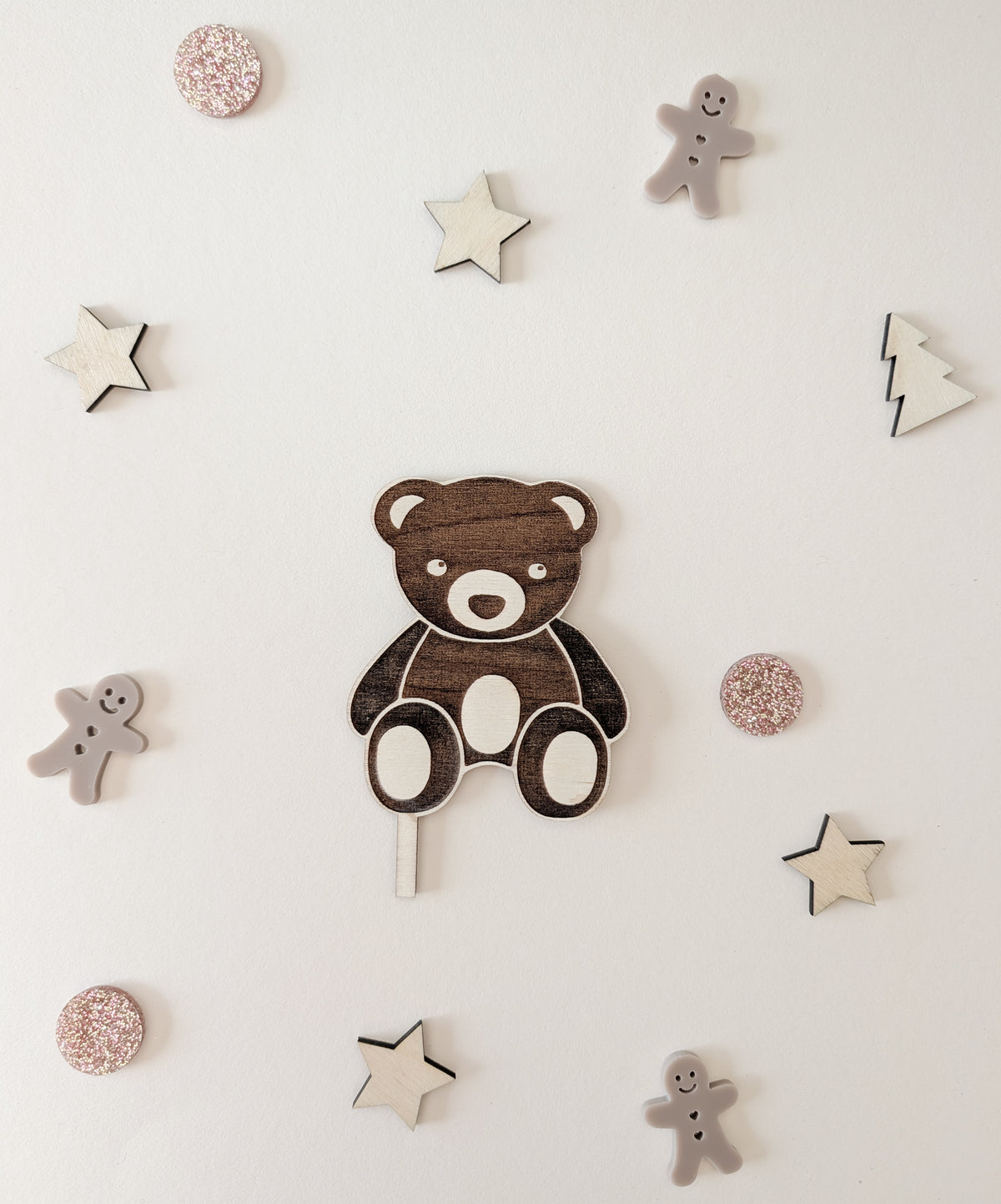 Motivstecker Teddy aus Holz | Tischdeko oder Cake Topper