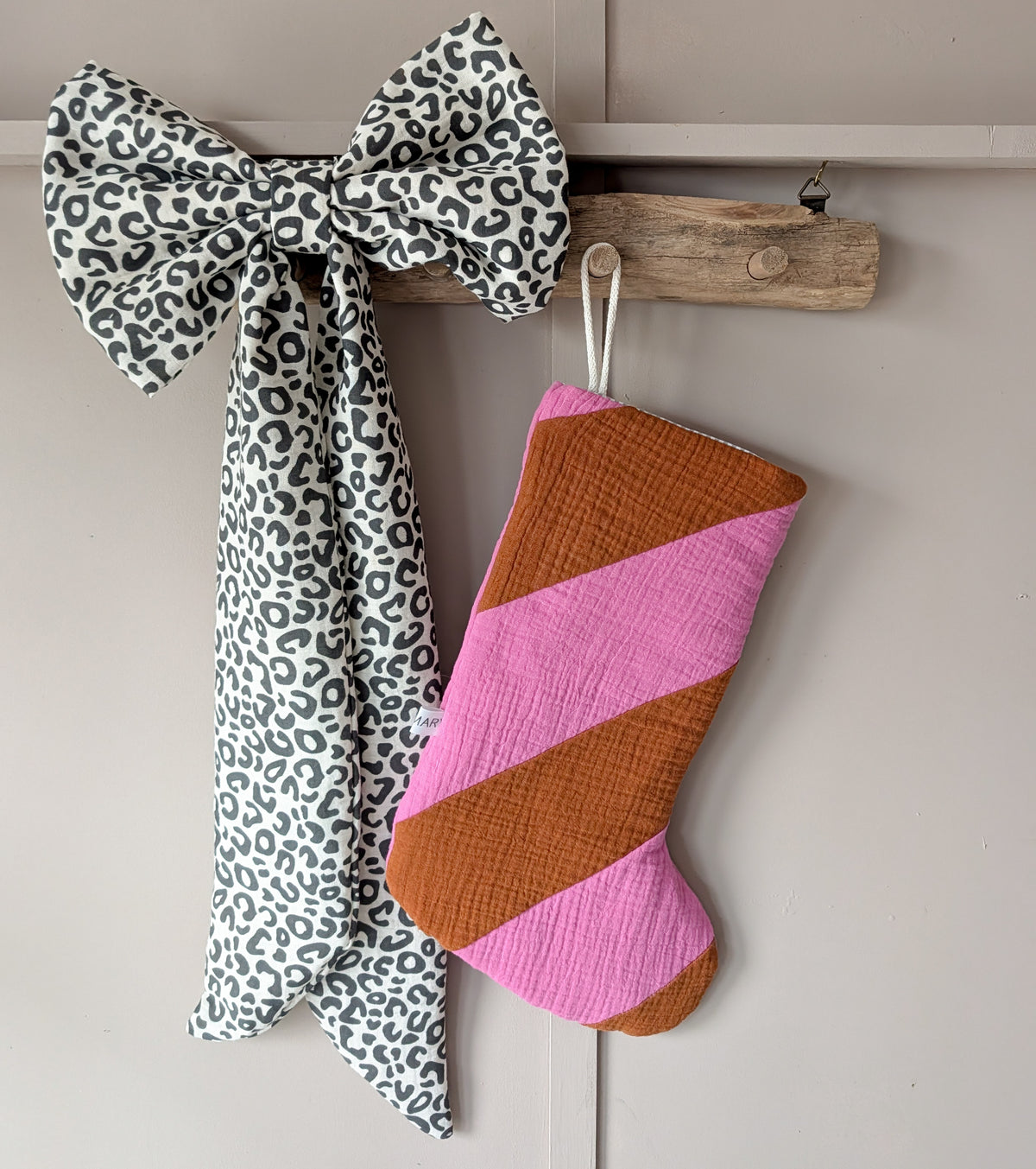 Nikolausstiefel Patchwork Zimt | Magenta Pink