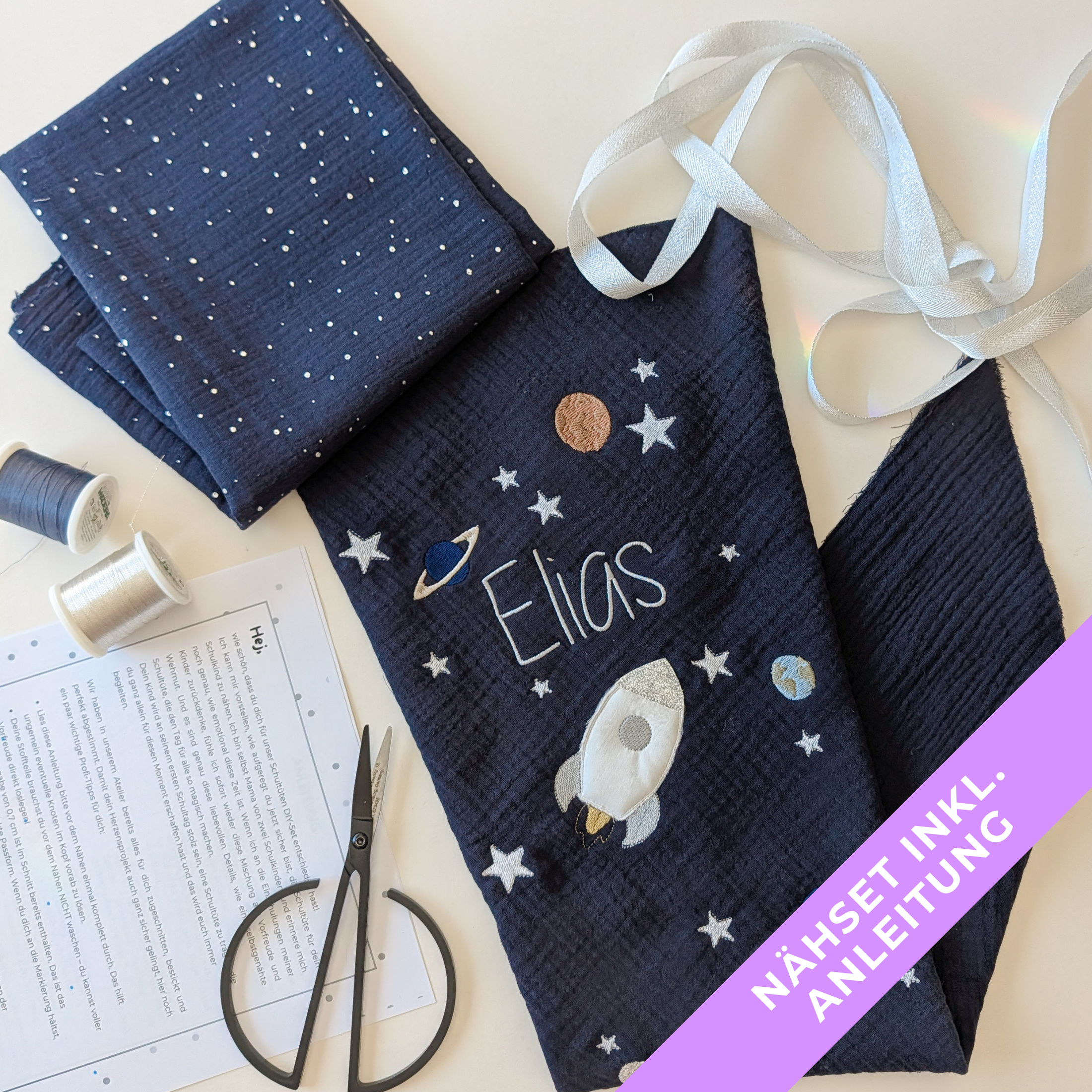 DIY Nähset Schultüte inkl. Weltall Stickerei | Schultüte zum Selber nähen