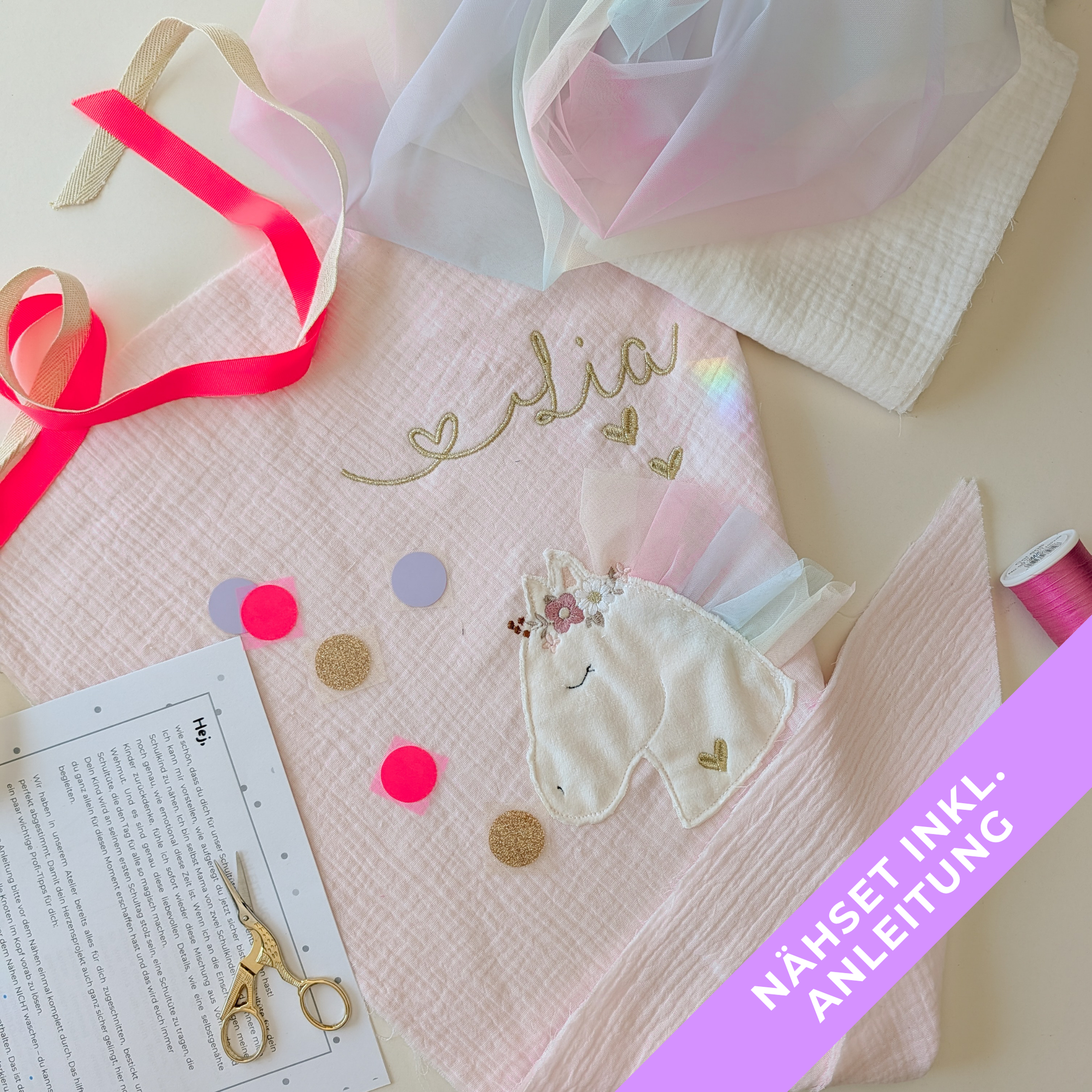 DIY Set Schultüte Boho Pony | Schultüte mit Pferd aus Kuschelfell zum Selber nähen