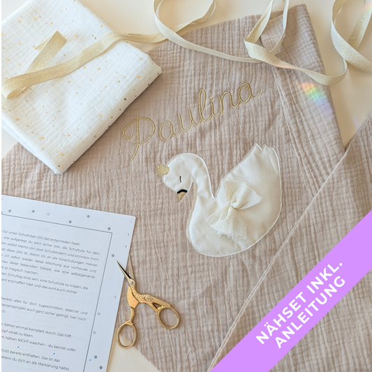 DIY Nähset Schultüte Schwan | Schultüte zum Selber nähen mit Schwan Applikation | optional mit Name