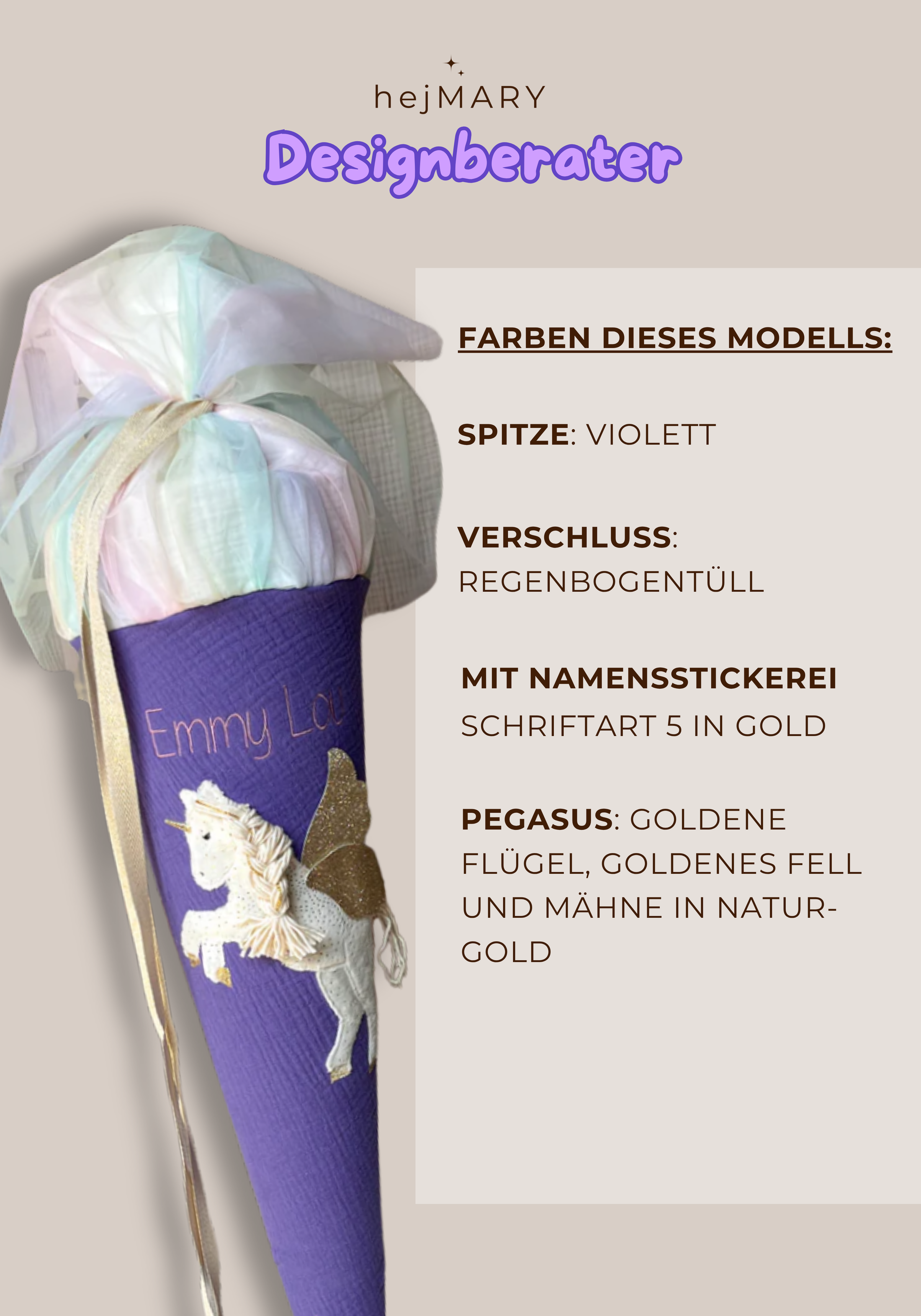 Schultüte Musselin Einhorn PEGASUS | freie Farbwahl