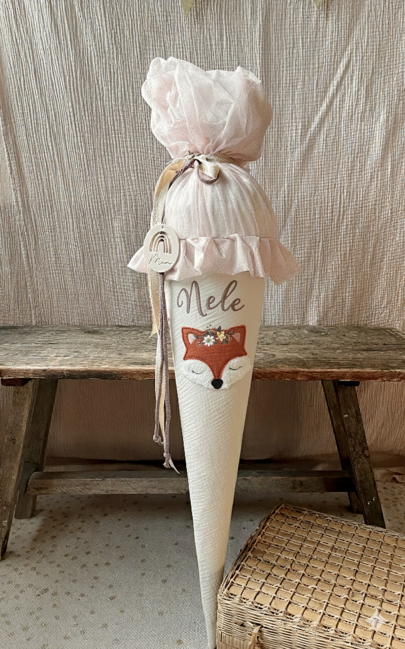 Schultüte Boho Fuchsmädchen mit Blumenkrone