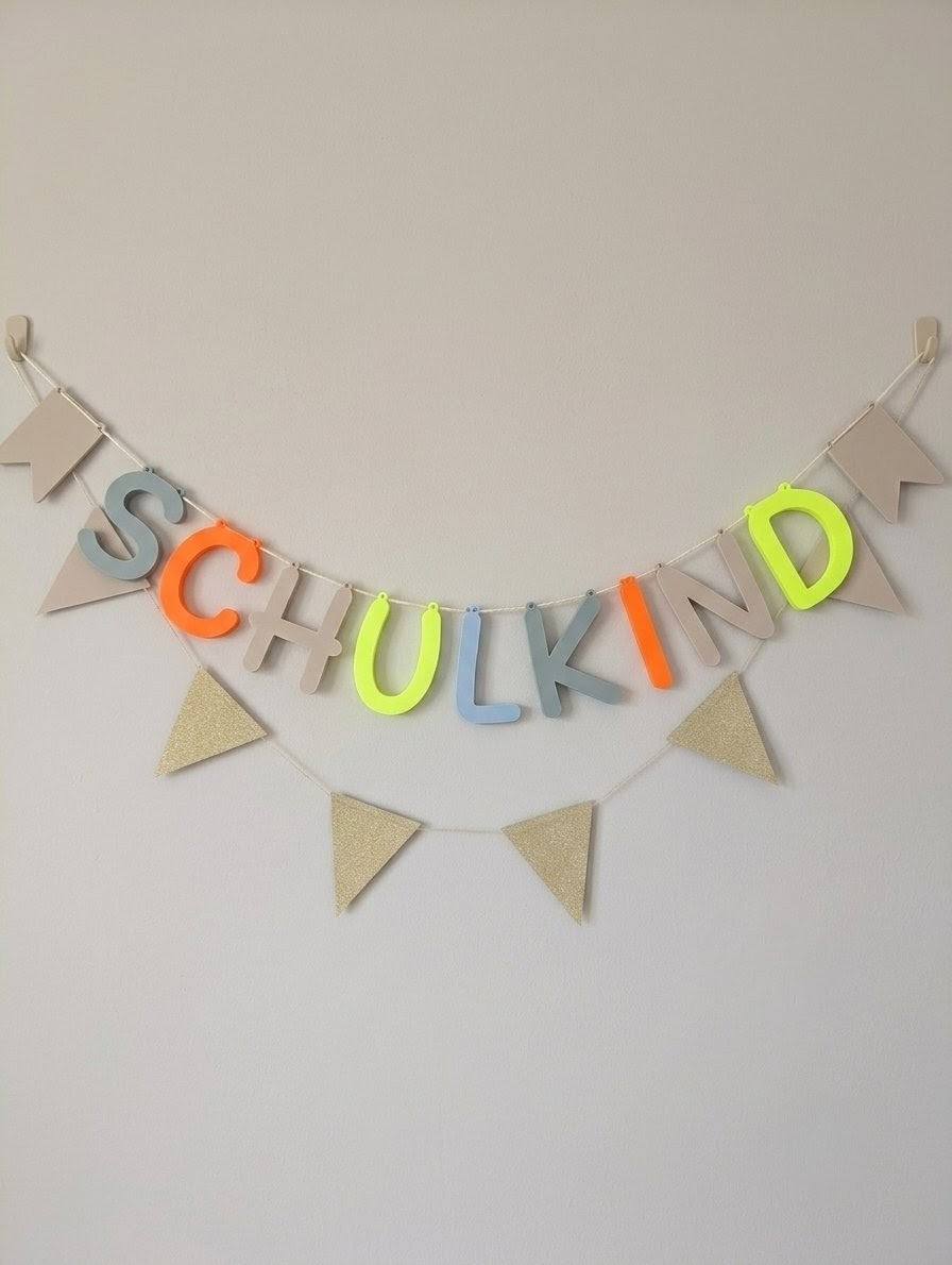 Girlande SCHULKIND bunt Neongelb orange