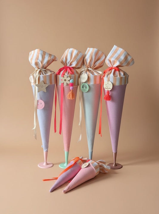 Schultüte LIMITED EDITION *Mango-Eis mit Sahne* | Musselin Pastell & gelb gestreift | hejMARY Eigenproduktion