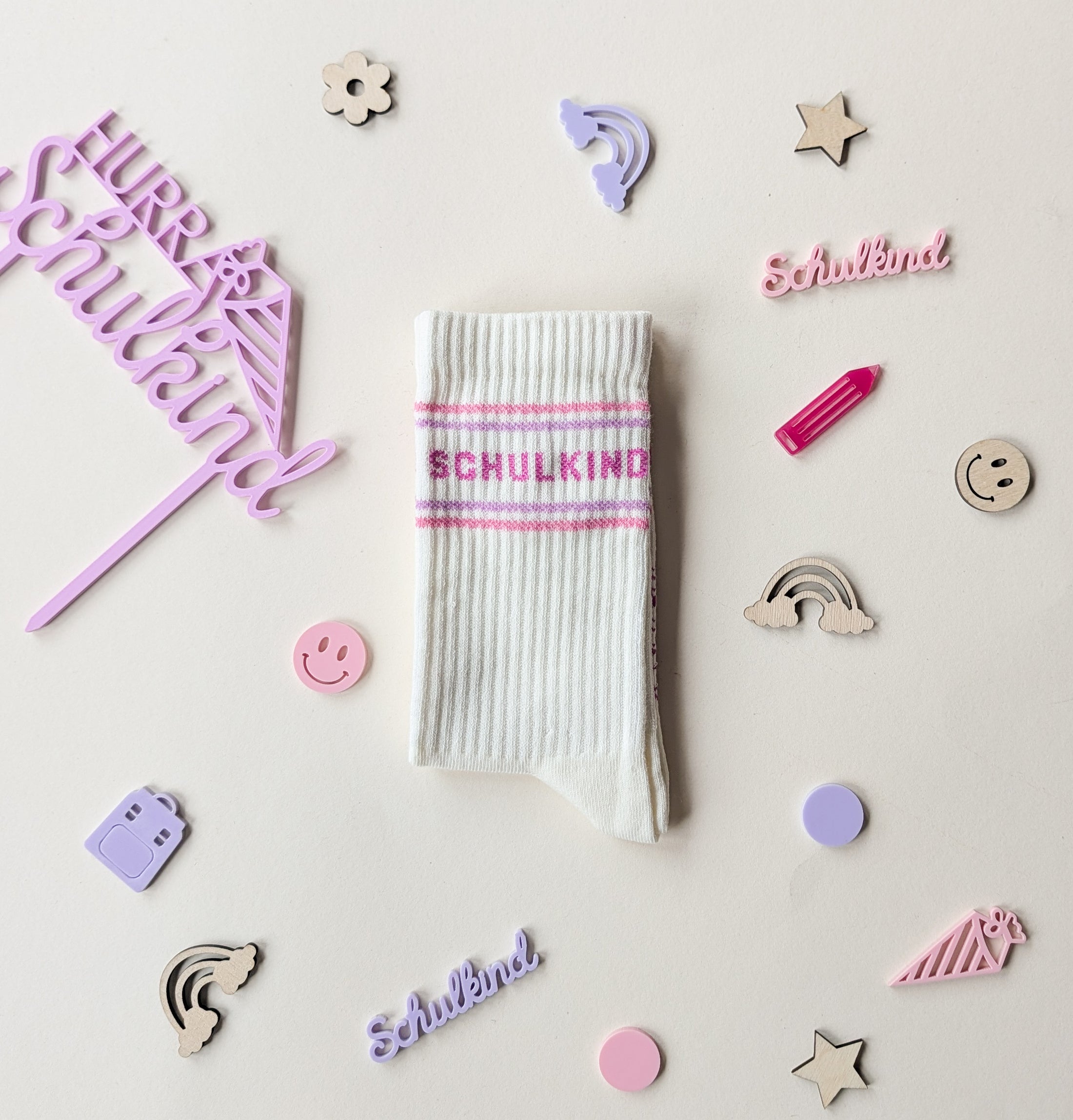 Schulkind Socken Pink, Rosa und Lila