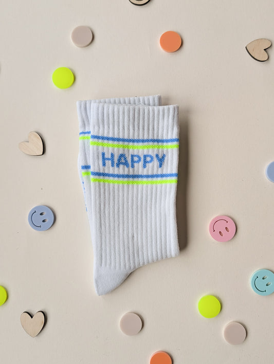 Socken "HAPPY" Neongelb und Blau