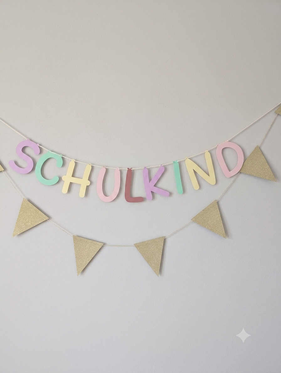 Girlande SCHULKIND bunt Pastellfarben