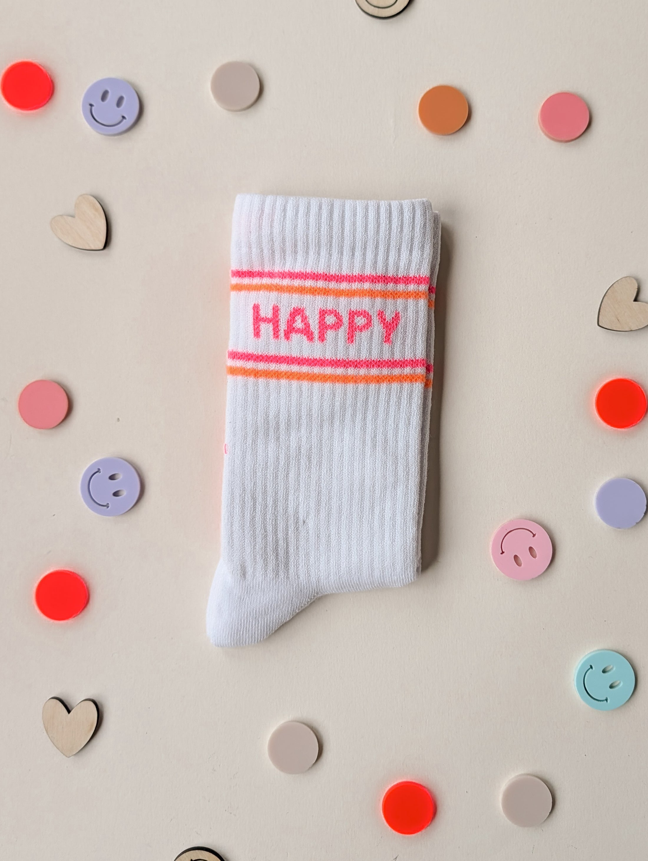 Socken "HAPPY" Neonpink und Orange
